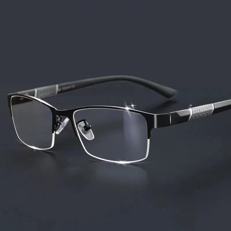B6-Business Semi-Rimless Square Eyeglasses with Green Anti-Glare Lenses【139.99】